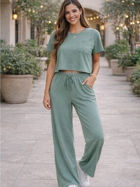 Women's Sage Green Two-Piece Pajama Set